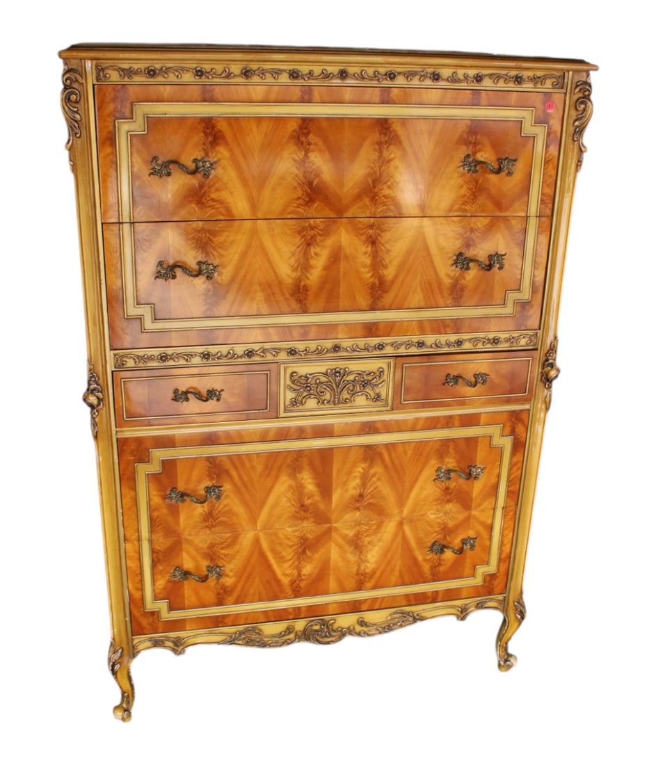 Semi antique French satinwood carved high chest (1 of 5)