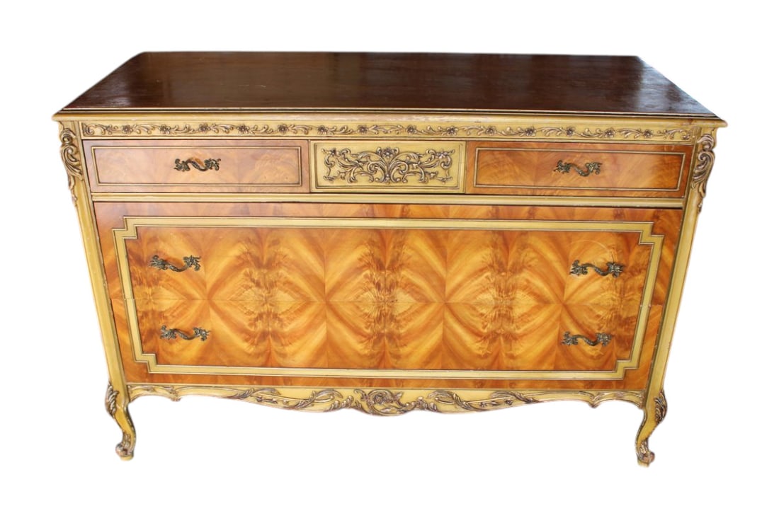 Semi antique French satinwood carved low chest (1 of 5)