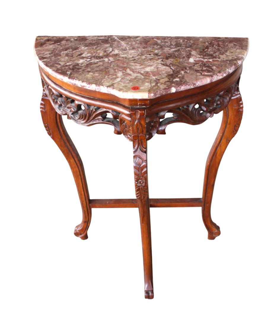 Asian hardwood carved MT demilune console (1 of 3)