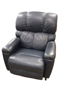 La-Z-Boy leather manual recliner with power massage, telephone, storage compartment in deep blue