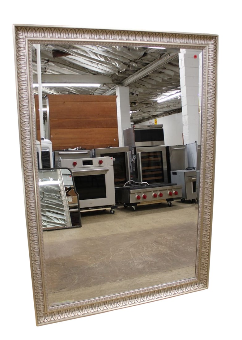 Polychrome framed beveled glass decorator mirror: Polychrome framed beveled glass decorator mirror, can be hung either way, structurally sound. 60"h x 41.5"w x 2"d