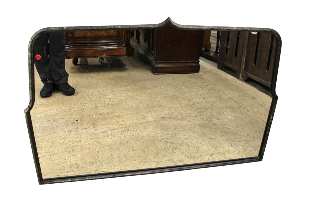 Metal framed decorator mirror: Metal framed decorator mirror, structurally sound does show patina and wear. 31.5"h x 48"w x 1"d