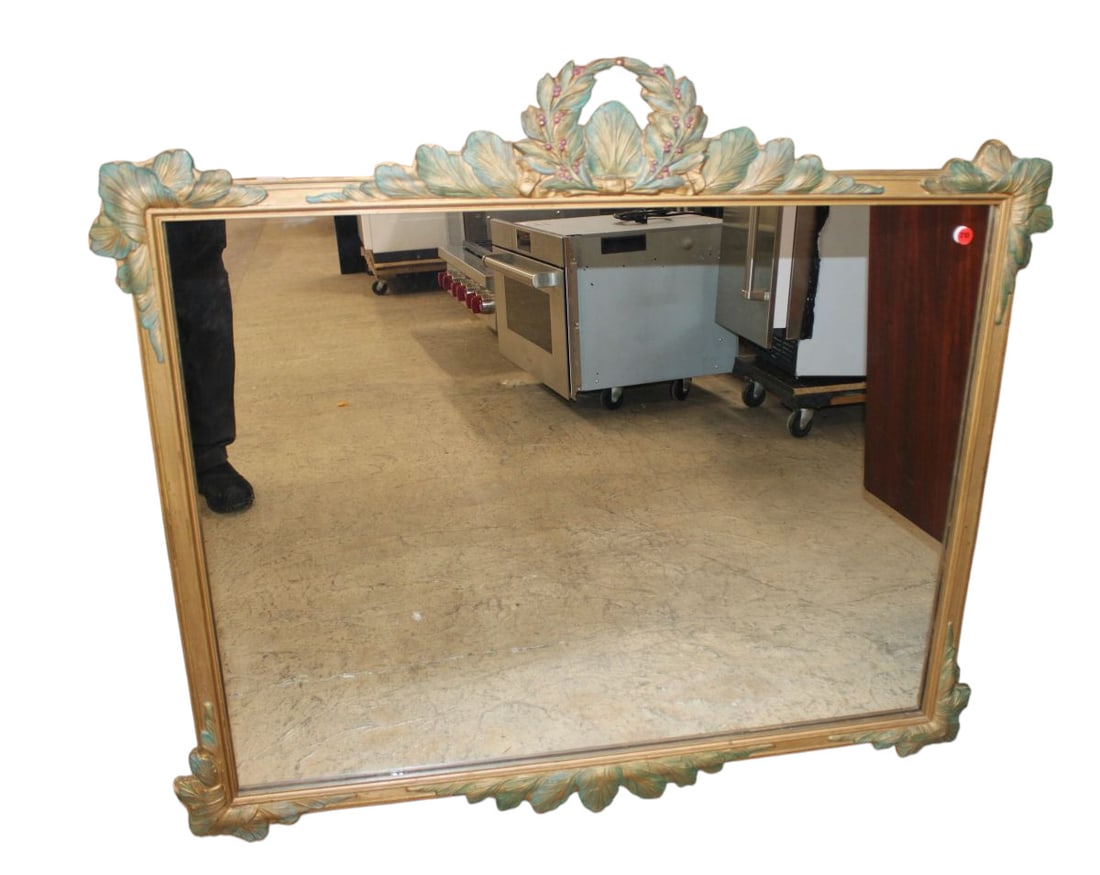 Vintage leaf carved wood painted frame decorator mirror (1 of 4)