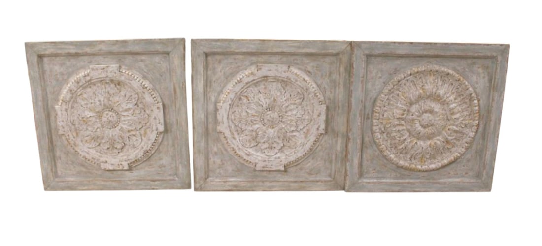 3 carved wood distressed paint decorator wall plaques (1 of 6)