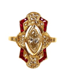 Vtg diamond and ruby ring in 14k yellow gold