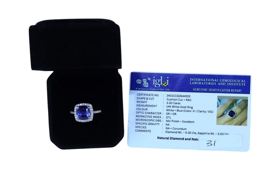 3ct sapphire and diamond ring in 14k white gold (1 of 5)