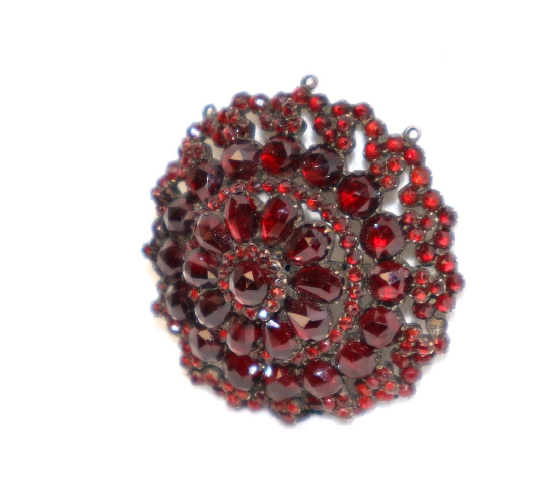 Antique garnet pin brooch with low gold back (1 of 4)