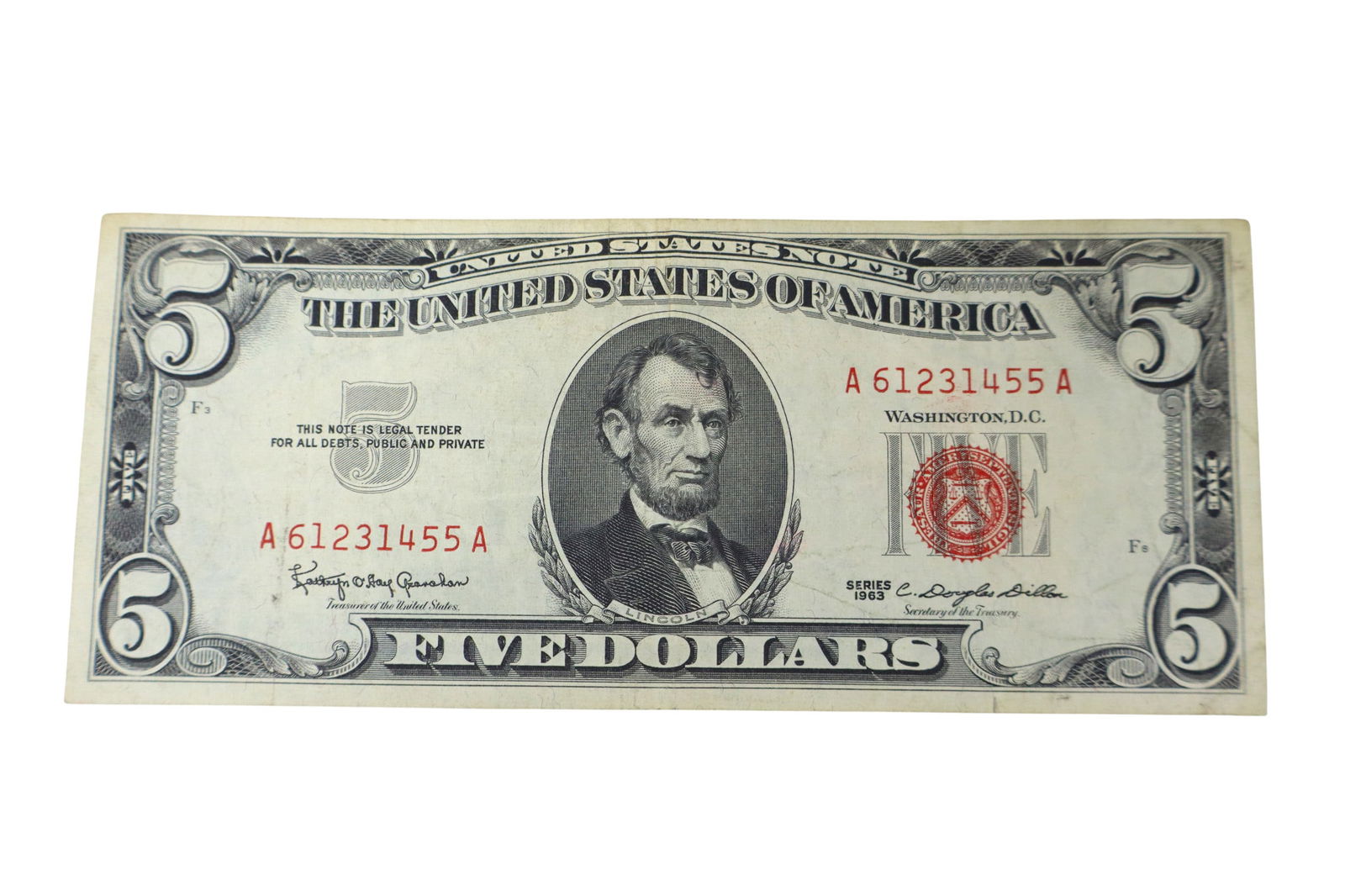 1 US $5 1963 dollar bill: 1 US $5 1963 dollar bill