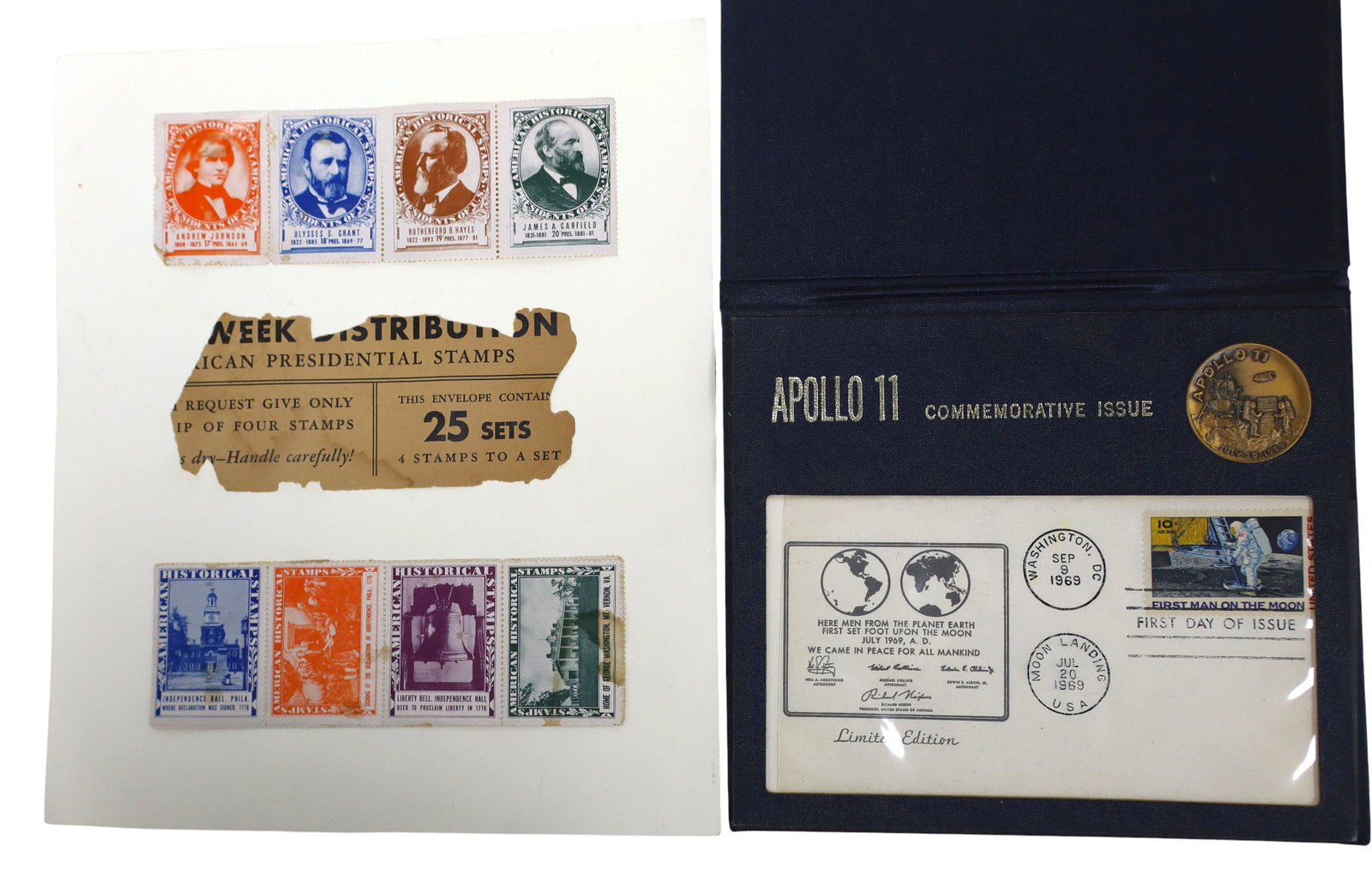 9 collectible stamps: Apollo 11 comm. Issue First Day and others: 9 collectible stamps: Apollo 11 commemorative Issue First Day and others
