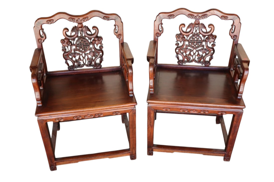 Pair of semi antique Asian hardwood carved chairs (1 of 5)