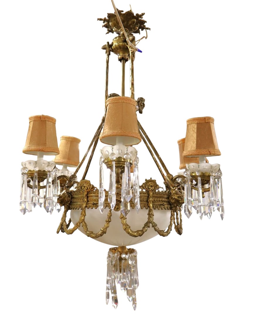 Wonderful antique bronze lion head prism chandelier (1 of 10)