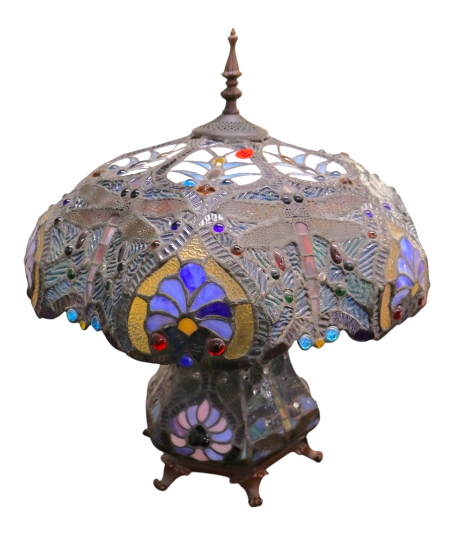 Vintage Tiffany style lead glass dragon fly lamp (1 of 5)