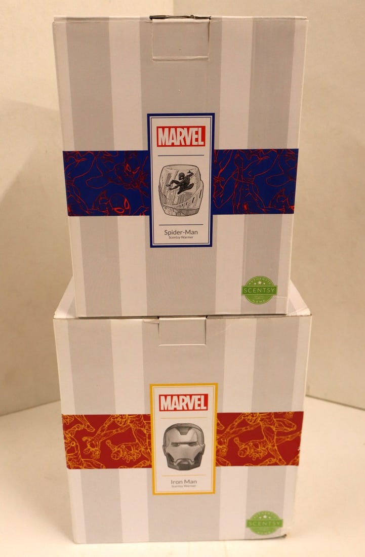 MARVEL Spider-Man and Iron Man Scentsy Warmers, new: 2 piece lot: MARVEL Spider-Man and Iron Man authentic Scentsy Warmer - looks to be new in boxes.