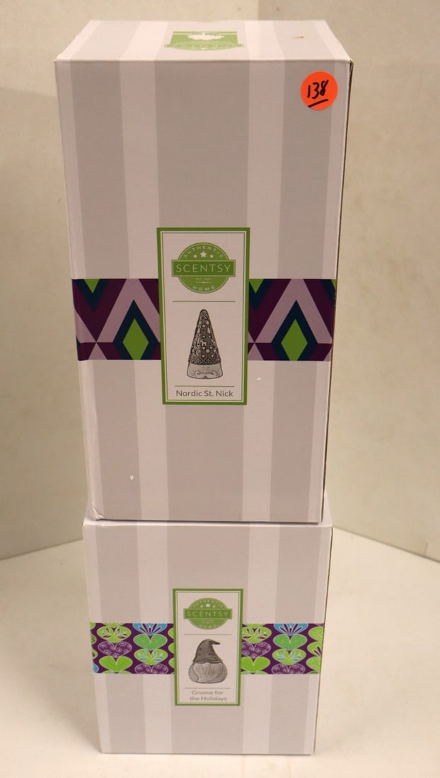 2 New Holiday Scentsy Warmers in boxes: 2 piece lot: Authentic Scentsy Warmers Home Collection Nordic St. Nick and Gnome for the Holidays, 1 looks new, santa may have been used.