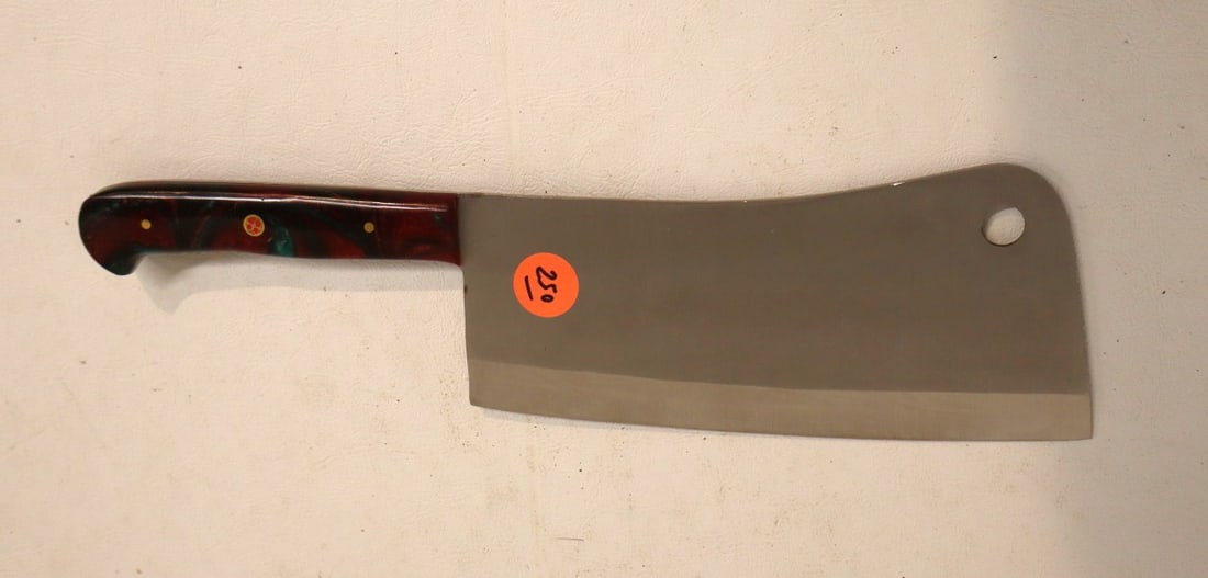 Damascus cleaver style knife with multi color handle (1 of 2)