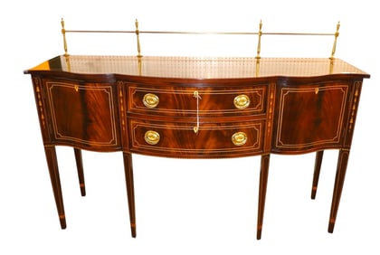 Beautiful Stickley mahogany buffet sideboard inlaid bell flowers, removeable 8" brass gallery #4783