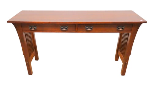 Nice Stickley mission oak slatted sides 2 drawer sofa console table nice original dark finish
