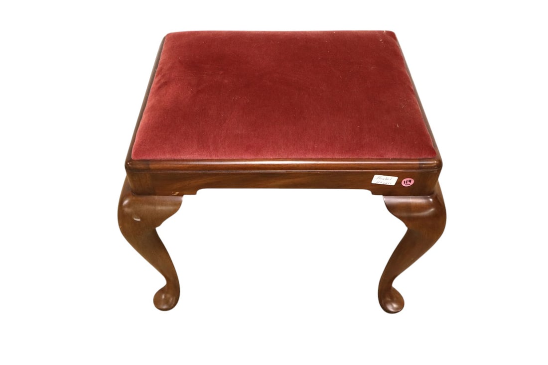 Henkel Harris queen anne upholstered solid mahogany stool original finish (1 of 3)