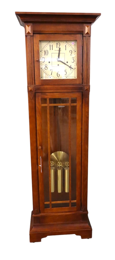 Howard Miller mission oak tall case grandfather clock model #610-804 original finish with key (1 of 7)