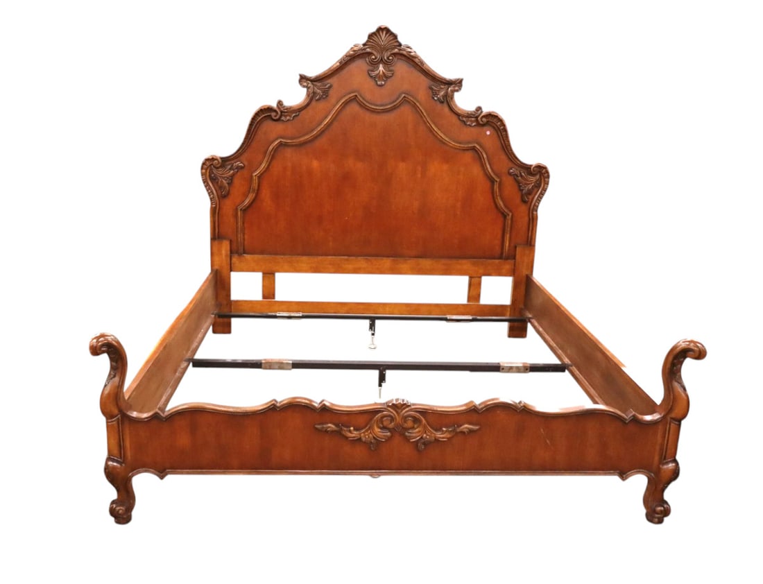 Awesome french style carved king-size bed in cherry finish attributed to Century Furniture (1 of 10)