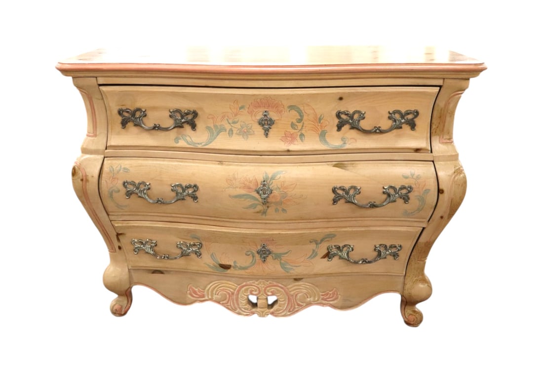 Vintage Pulaski decorator pine chest orig. paint: Vintage Pulaski Furniture decorator 3 drawer pine chest in original paint, structurally sound and in good condition. 32"h x 44"w x 20"d