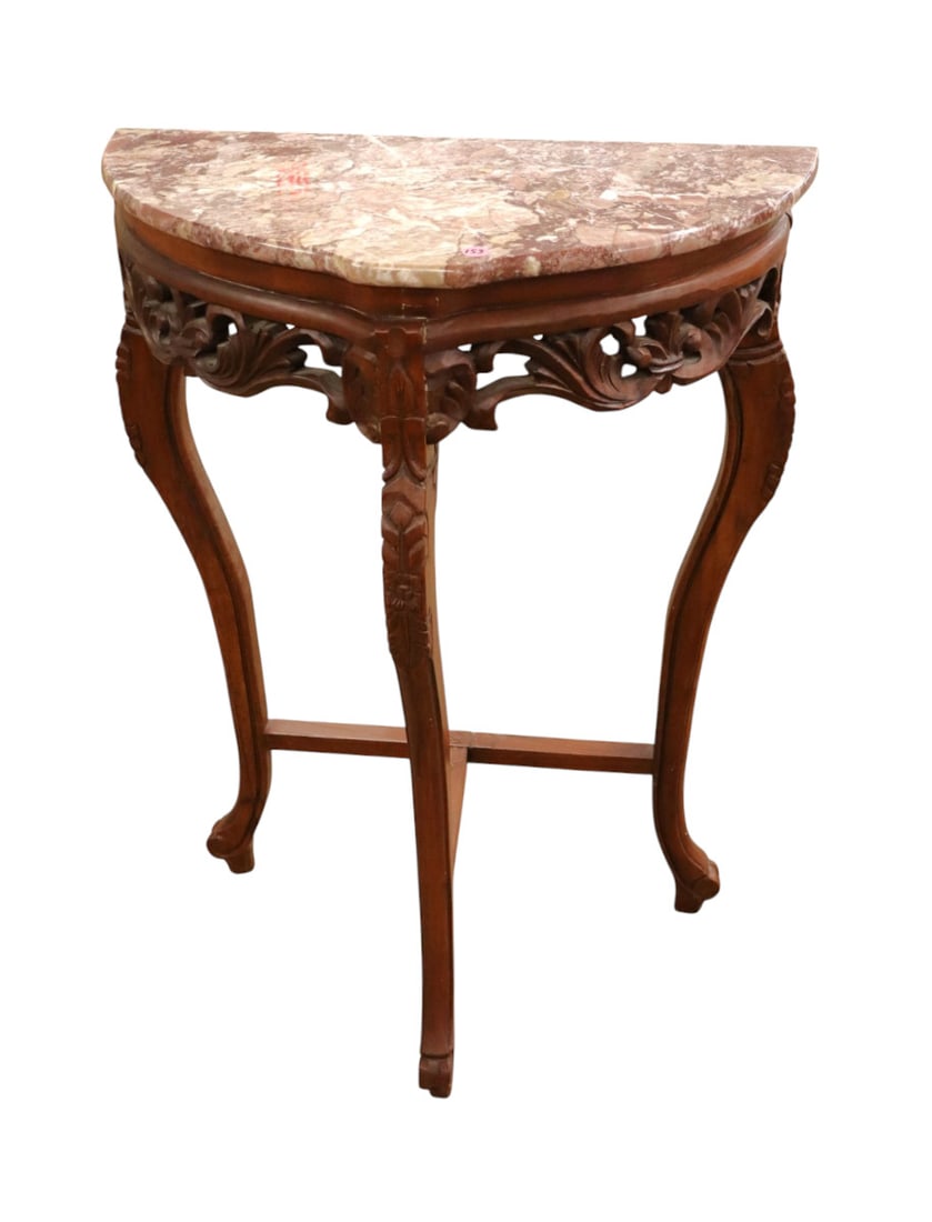 Mahogany carved and marble top console table: Mahogany carved and marble top console table, marble is good, original finish structurally sound and in good condition. 36"h x 24.5"w x 14"d