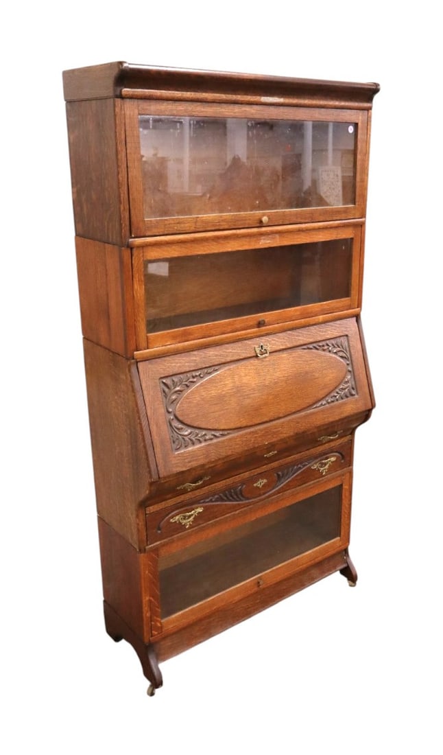 Nice antique barrister 4 section bookcase with desk (1 of 6)