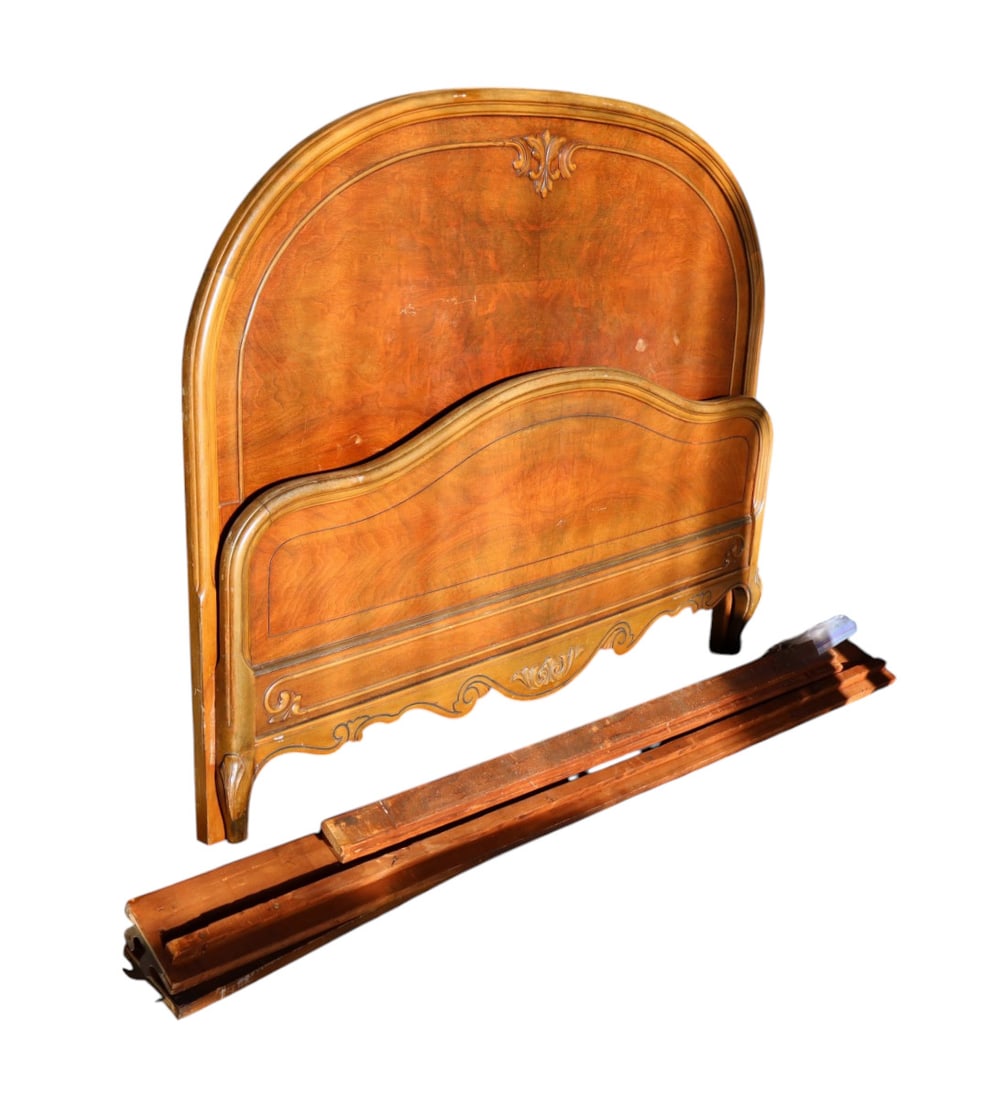 Antique burl walnut full size bed, complete (1 of 4)