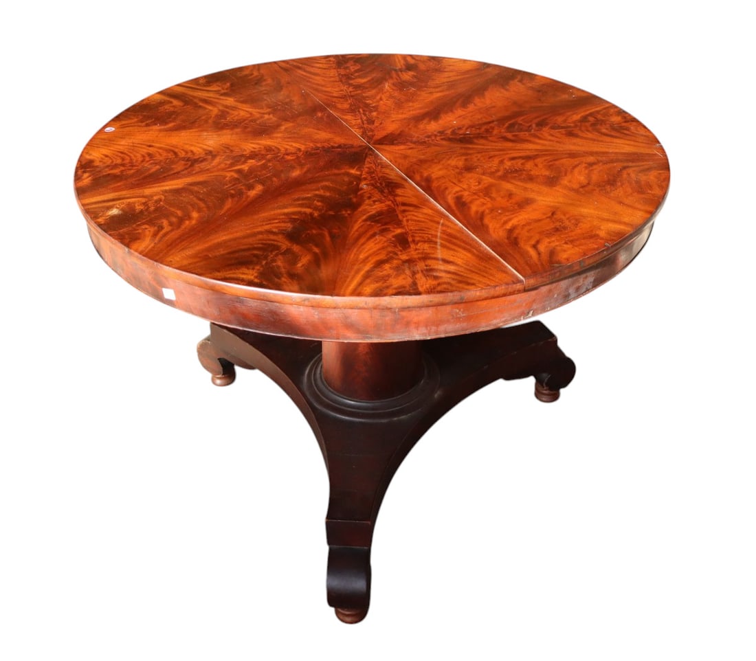 Antique book match veneer top 42" center table (1 of 3)