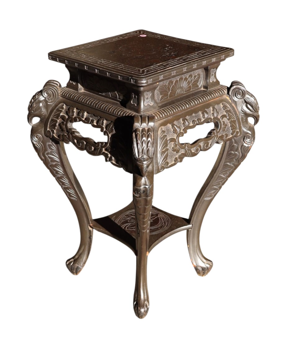 Asian hardwood highly carved square table (1 of 4)
