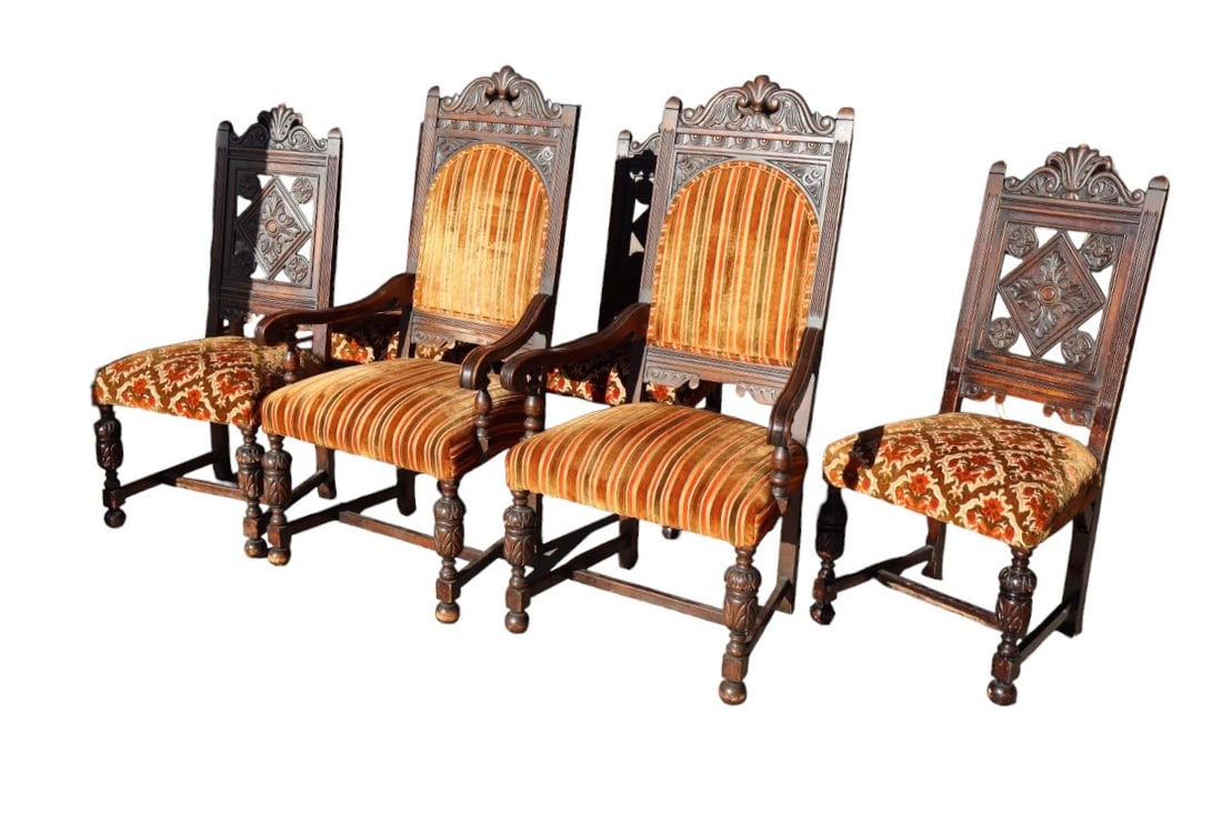 Set 6 antique carved mahogany dining room chairs (1 of 6)