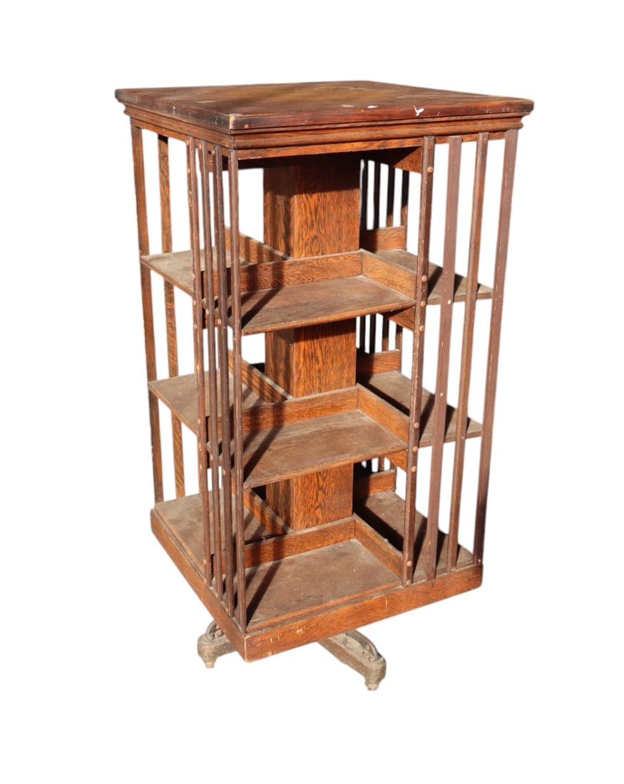 Antique oak revolving bookcase original finish (1 of 5)