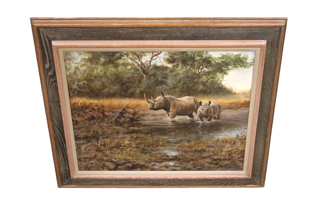 Vtg oil on canvas George Majewicz at the Water Hole (1 of 7)