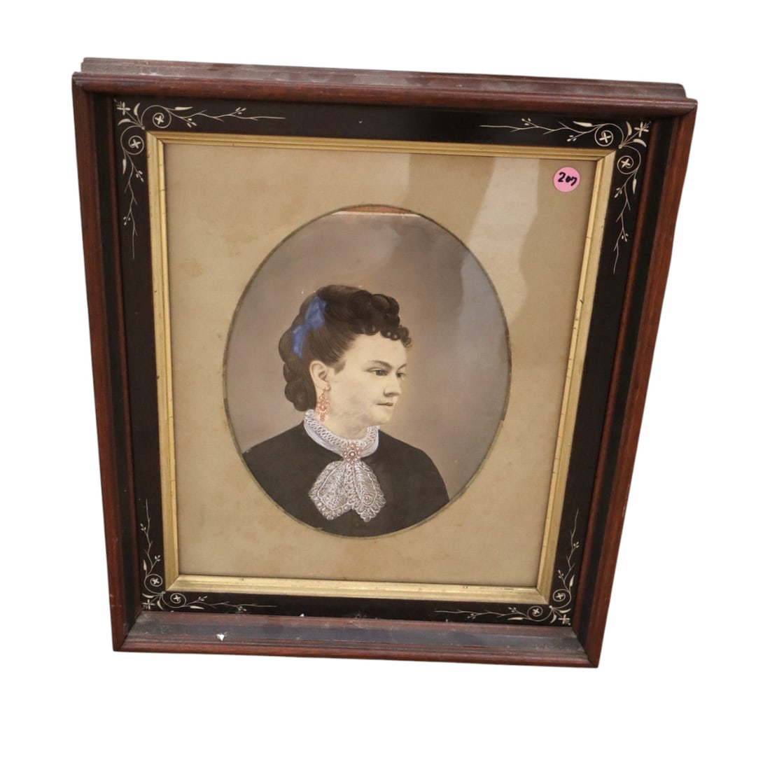 Antique deep well Victorian MOP inlay walnut frame (1 of 5)