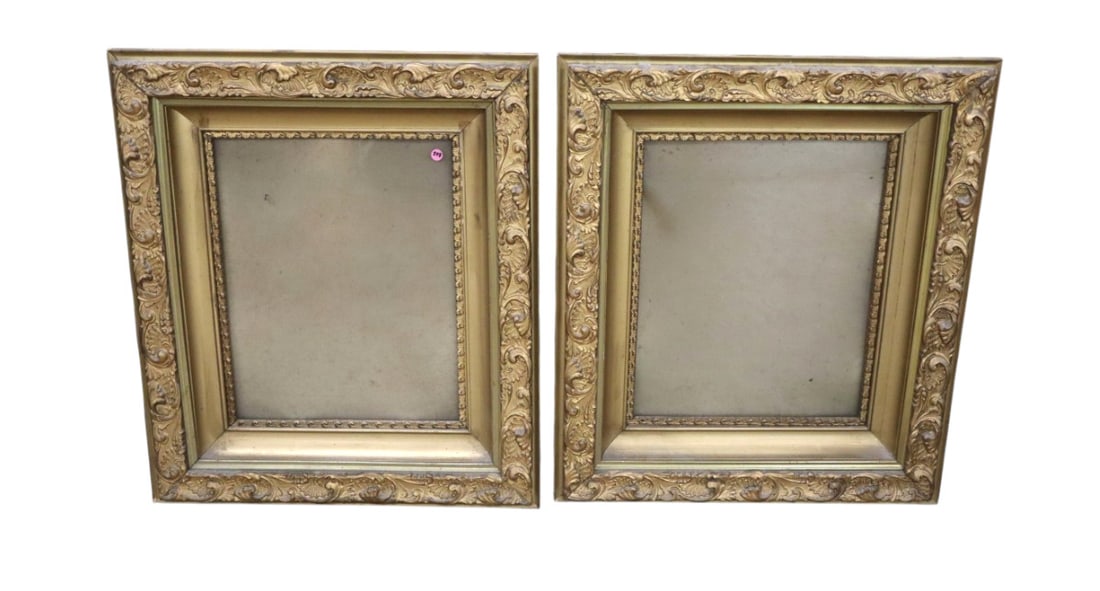 Fantastic PR antique wood and gesso carved frames: Fantastic pair of antique wood and gesso carved frames good condition for age and structurally sound. Outside 32"h x 27"w. inside 21"h x 16.5"w