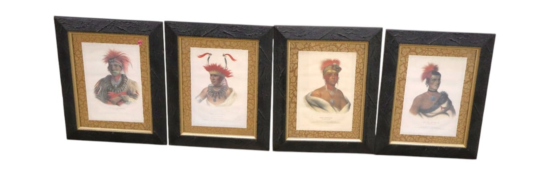 Match set of 4 Indian Chiefs Aztek framed prints (1 of 10)