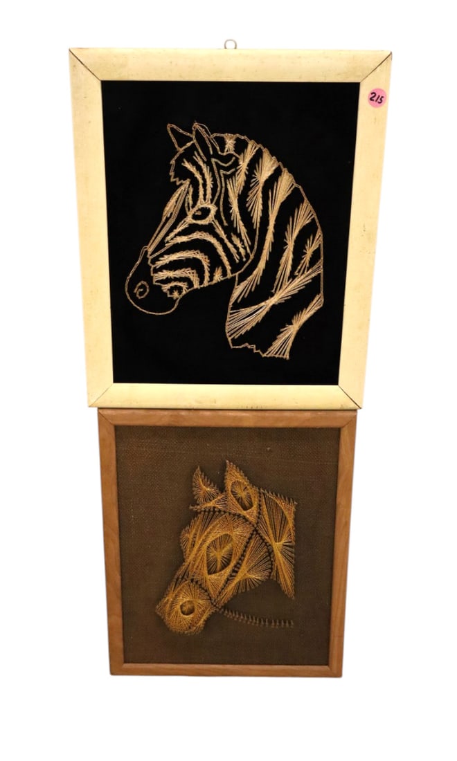 Mid-century modern horse & zebra string artworks (1 of 1)