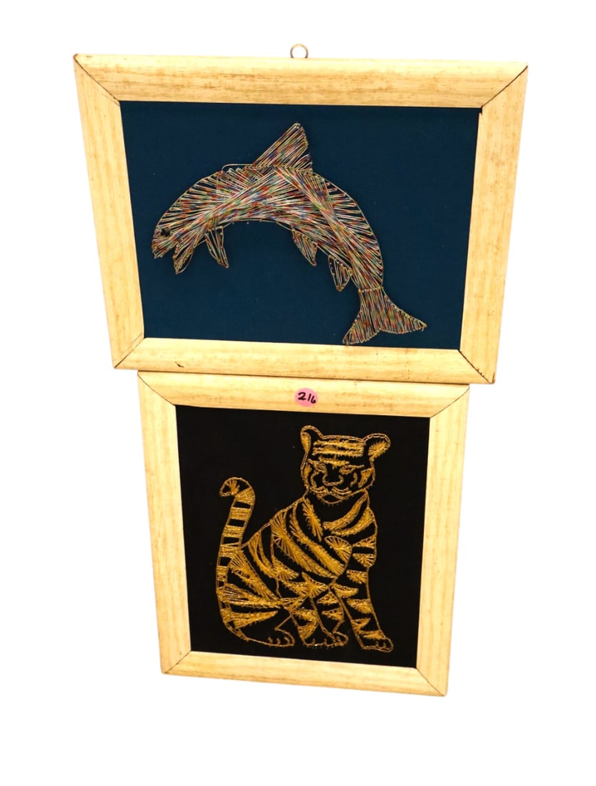 Mid-century modern cat & fish string artworks (1 of 1)