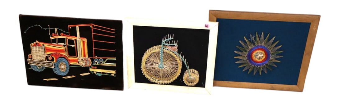 3 MCM string art: bicycle, sunburst & truck (1 of 4)