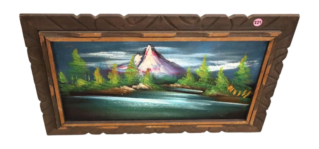 Vintage mid century framed oil on velvet (1 of 2)