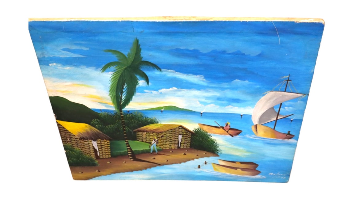 Vintage oil on canvas of Haiti signed Roland (1 of 2)