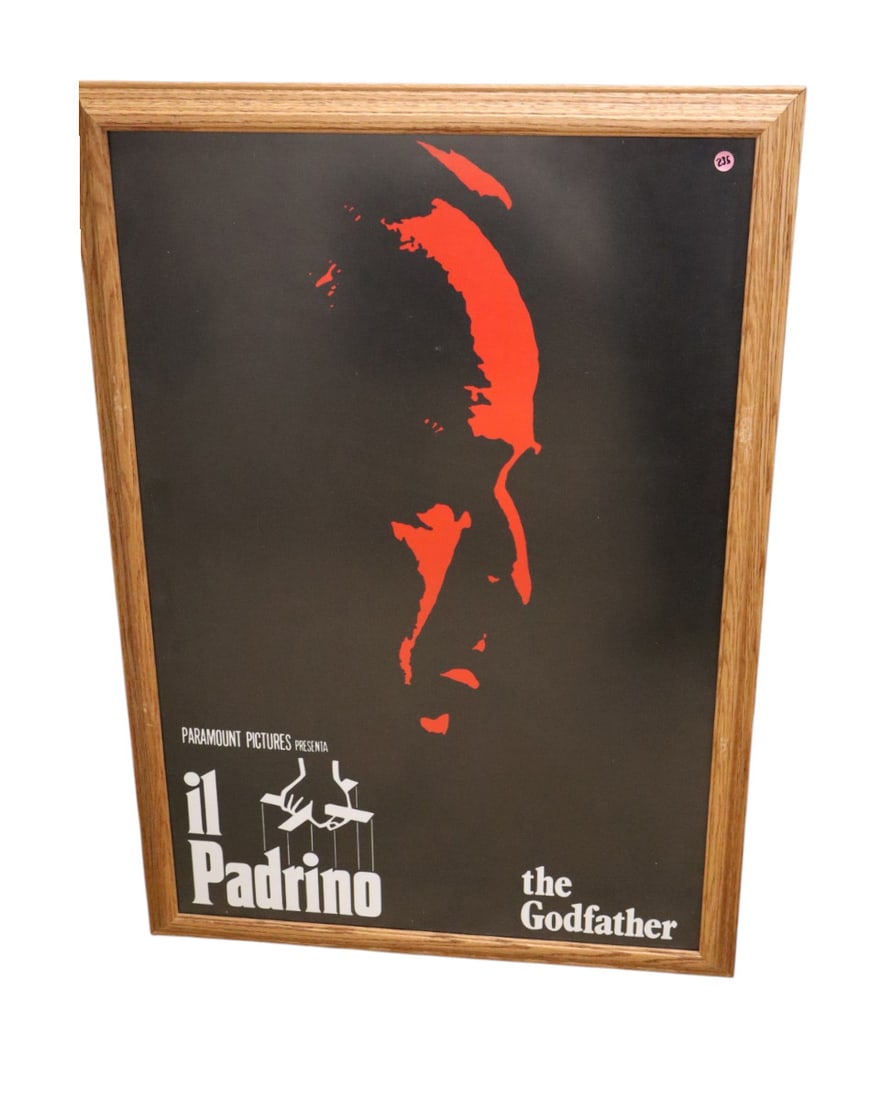 Framed movie poster The Godfather in oak frame: Framed movie poster The Godfather in oak frame, age unknown. 42"h x 29.5"w