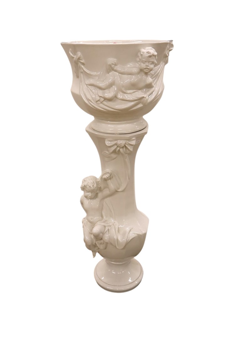 Nice vintage porcelain jardiniere & pedestal, Italy (1 of 5)