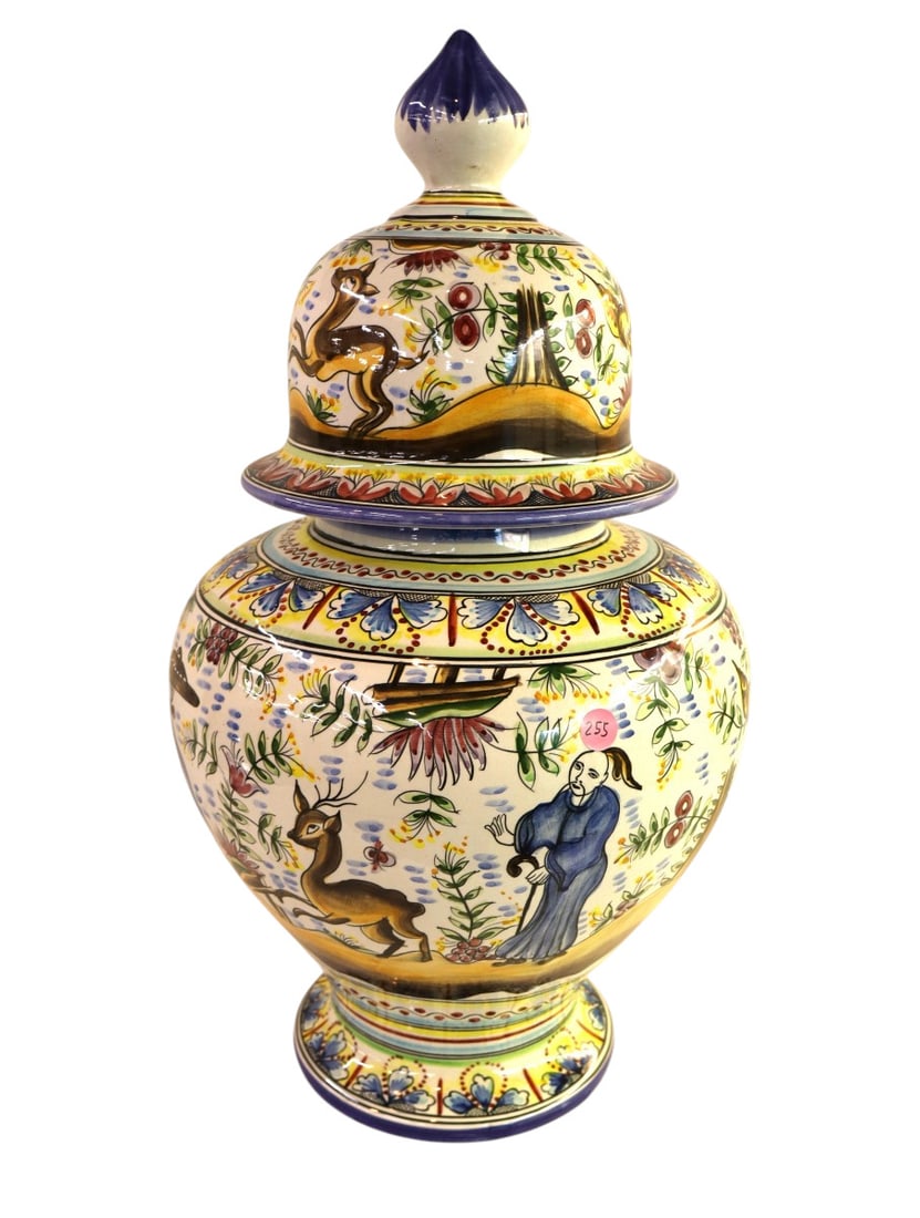 Asian decorated lidded urn made in Portugal (1 of 5)