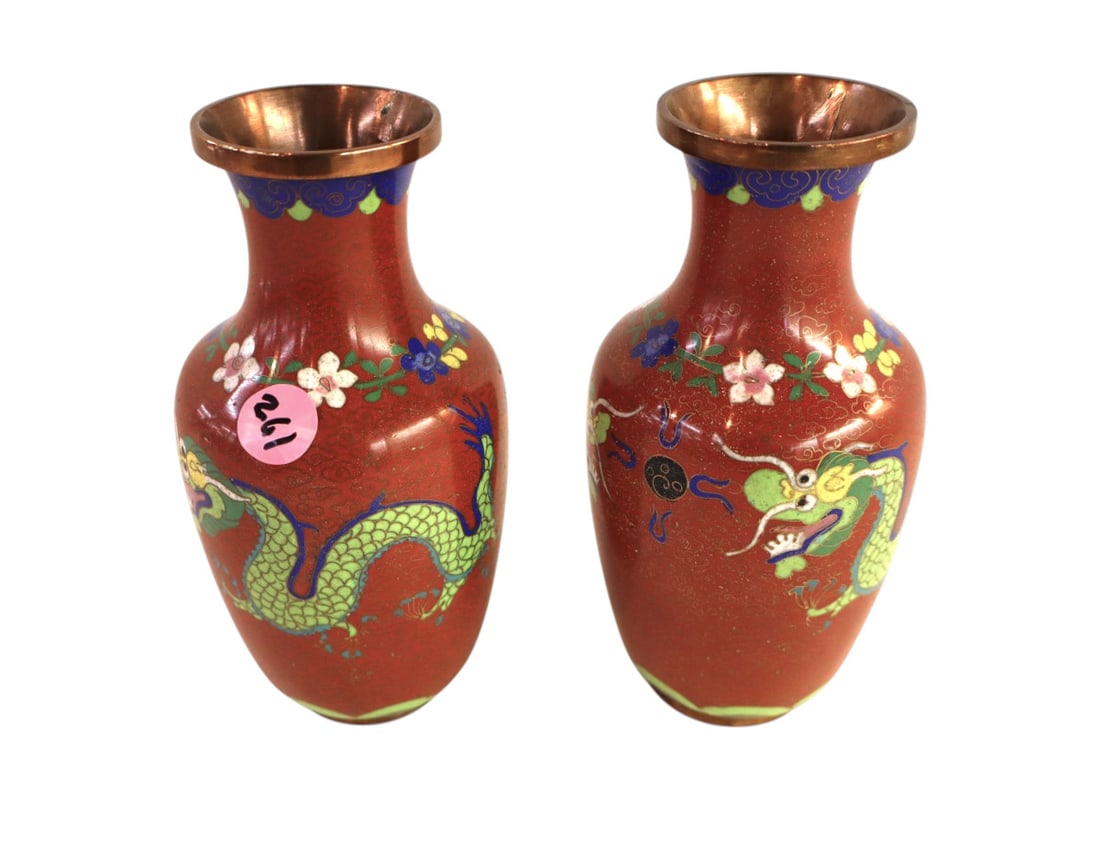 Pair of vintage cloisonne vases. 7"h (1 of 3)
