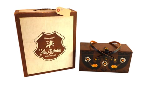 MidC walnut purse Collins of Tx 1965 sg Enid Collins