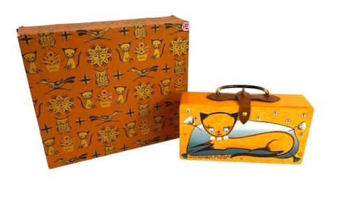 MidC walnut purse Collins of Tx 1962 sg Enid Collins