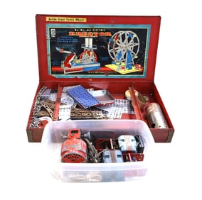 Vintage Gilbert Erector Set in metal box with motors
