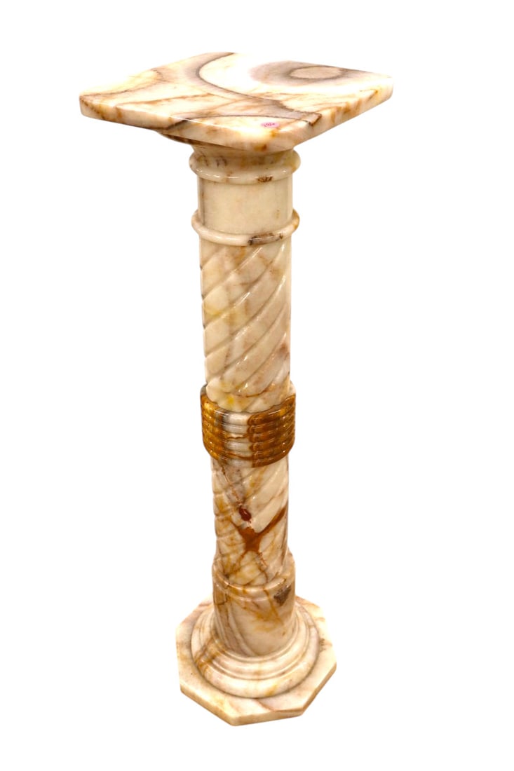 Beautiful multi-color carved rope style onyx pedestal: Beautiful multi-color carved rope style onyx pedestal good condition no noticeable issues. 40"h x 11" x 11" squared