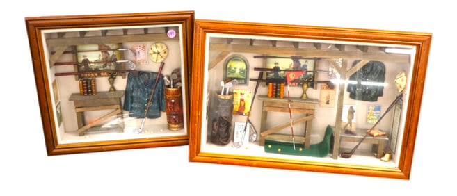 Pair of deep well 3-D golf theme shadow boxes